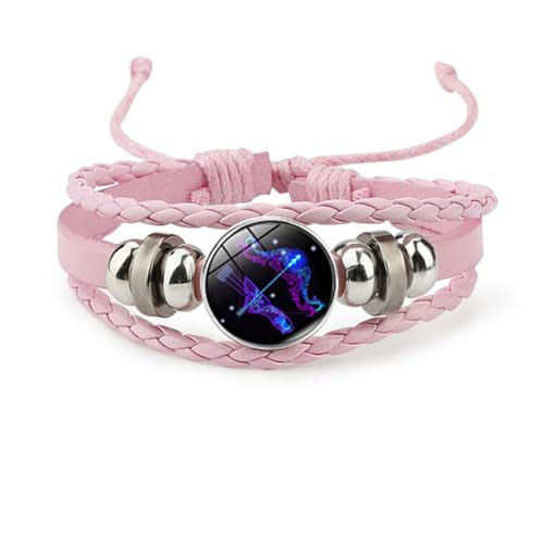 Image of Pink Pink Twelve zodiac spirit bracelet adjustable Twelve zodiac leather bracelet jewelry accessories for zodiac enthusiasts