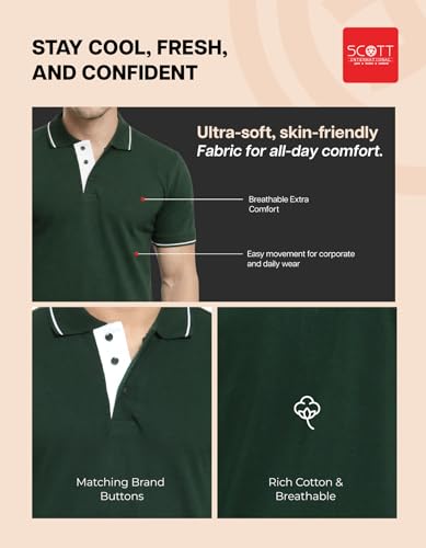 Image of Scott International Cotton Polo T Shirt | Collar Tshirts | Half Sleeves Plain T Shirt | T-Shirt |Tshirt for Men Stylish | Men's Tshirt