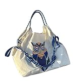 [Richhapy] ballchain bag ボールアンドチェーン バッグ エコバッグ お洒落なエコバッグ【ショルダーストラップ1本無料】コンパクト リュック 繰り返し使用 買い物袋 大容量 日系小人数 軽量 収納 折りたたみ トートバッグ (L,赤いショルダーストラップ,白いフクロウ)