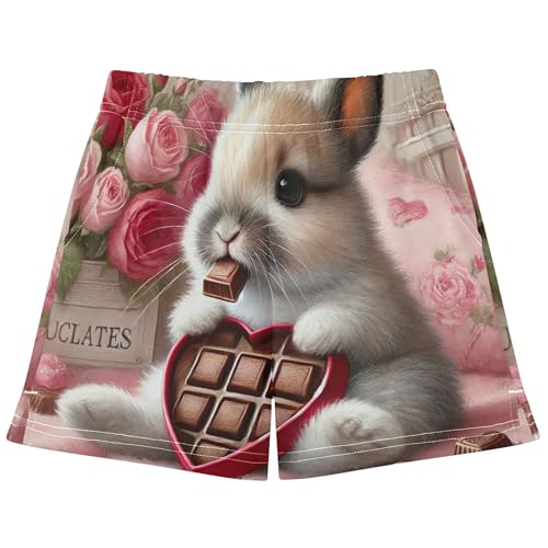 Girls Cute Bunny Candy Heart Athletic Lounge Shorts Kids Summer Rainbow Animal Print Pajama Sleepwear, X-Small