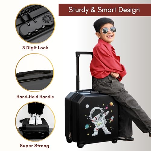 Image of Kids Trolley Bags Suitcase for Travel Cartoon Print ABS+PC Material 18 Inch (Astronaut Dab)