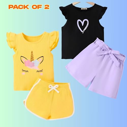 Image of 4YOU DRESSES Beautiful Cotton Blend Fabric Top and Shorts For Girls(Pack Of 2)