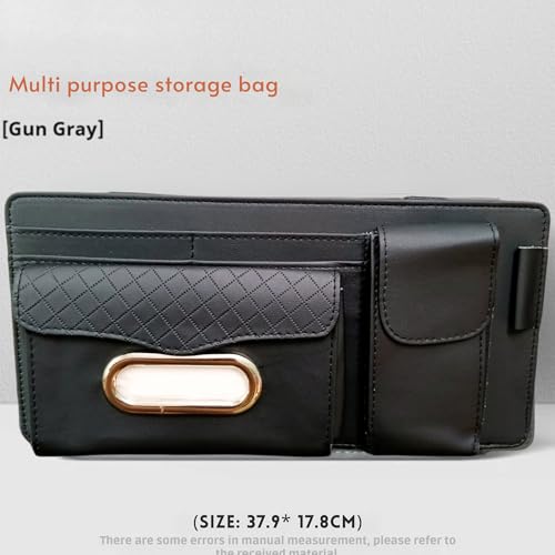 Image of DETACHI Car Sun Visor Organizer with Tissue Paper, Sunglass Pen Card Small Document Storage Pouch & Phone Holder, Leatherette, Multi-Pocket with Zipper Net-(Black, 18X3X37CM)