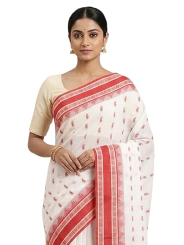 Image of eC ESHA'S COLLECTION Women's Traditional Pure Cotton Katki Tant Saree Without Blouse Piece