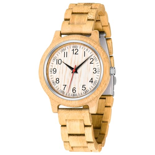 Montre en bois pour homme avec chiffres arabes montre quartz blanc cassé