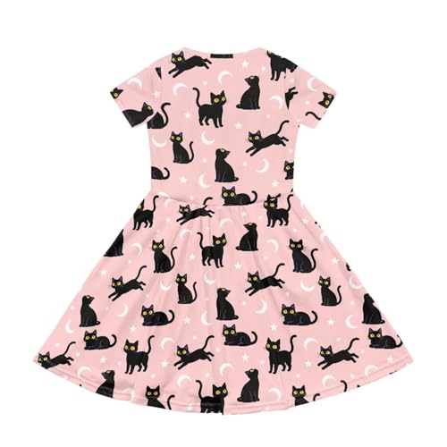 Image of Girls Dress with Pockets Basic Short Sleeve High Waist Swing Skater Dress School Party Dress for Kids