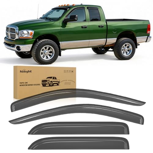 Image of Nilight Tape-On Rain Guards for Dodge Ram 1500 Quad Cab 2002-2008, 4PCS