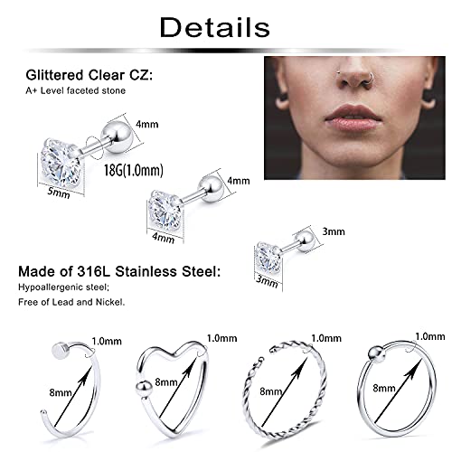 Ftovosyo 18g Cartilage Earrings Hoop Studs for Women Surgical Steel Forwards Helix Earring Hoop Daith Conch Tragus Earrings Piercing Jewelry for Men2