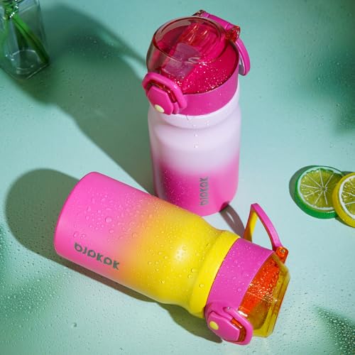 Image of BJPKPK 14 oz Insulated Water Bottle, Straw, Handle, Stainless Steel Flask | Leak Proof Locking Lid, Double Wall Vacuum, Keeps Hot /Cold, BPA Free, Travel & Sports, Dawn