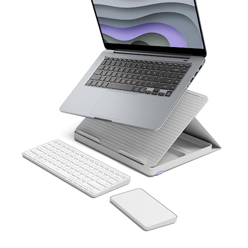 Logitech Casa Pop-Up Desk Work From Home Kit with Laptop Stand, Wireless Keyboard & Touchpad, Bluetooth, USB C Charging, for Laptop/MacBook(10” to 17”), Windows,macOS,ChromeOS - Nordic Calm,Tan/Purple