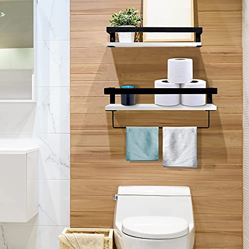 Cheeorry Bathroom Floating Shelves For Wall, White Wall Storage Shelves With Towel Bar, Bathroom Shelf Over Toilet Storage Shelving Wall Mounted For Kitchen, Bathroom,Laundry Room Set Of 2 #TOP1