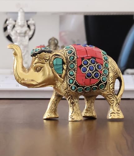 Image of KridayKraft Metal Elephant Medium Size with Stone Work for Showpiece Enhance Your Home,Office & Table and Gift for Have House Warming Anniversaries, Birthday..