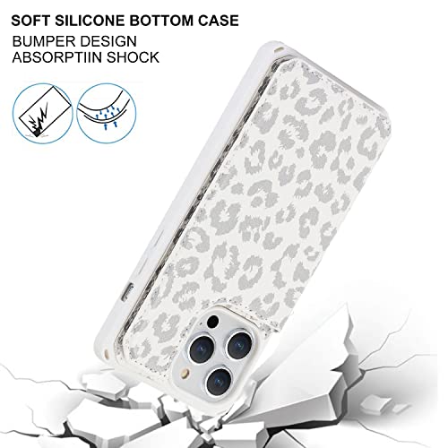 Image of Cavor for iPhone 14 Pro Case with Card Holder Wallet Case for Women Men,Cute with Stand and Strap,Full Body Protective-White