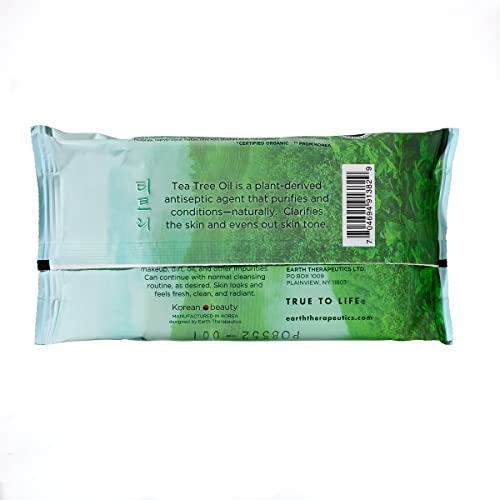 Earth Therapeutics Makeup Remover Wipes – Tea Tree Oil Purifies & Conditions - Daily Cleansing Facial Towelettes – Remove Makeup & Waterproof Mascara – Certified Organic Botanicals – 30 Wipes #TOP1