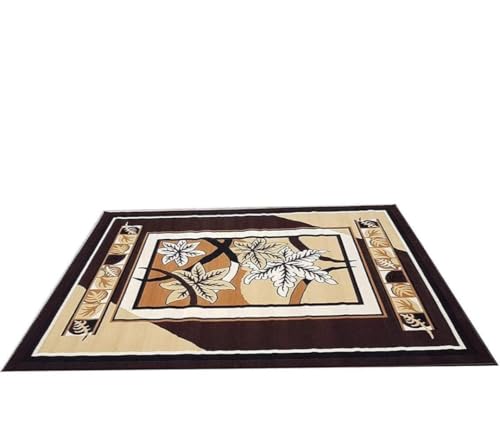 Image of Premium Brown Area Rug 6x8 Feet - Luxury Soft Floral Living Room Carpet Anti-Slip Bedroom Rug