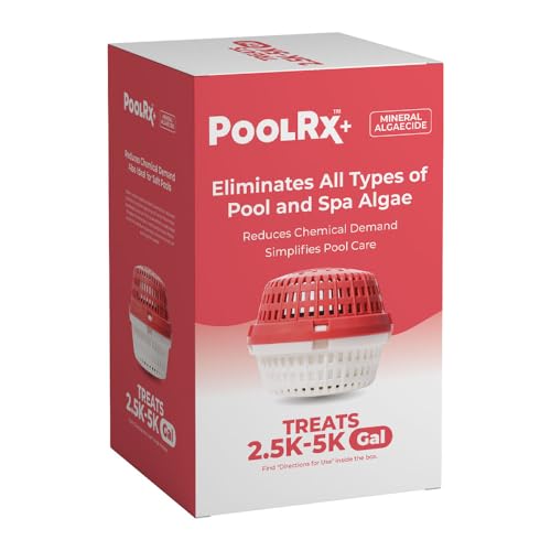 PoolRx+ Mineral Algaecide Unit up to 6-Month Algae Control for 2.5K-5K gallons Red & White New Formula with Silver.