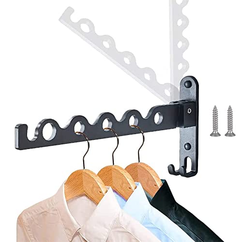 Barra De Ropa De Pared, Percha De Pared Plegable, Colgador De Pared Multifuncional, Plegable De 90 °, Ahorra Espacio, con Tornillos, para Sala De Estar, Baño, Dormitorio, Oficina, Armario (Negro) Cover