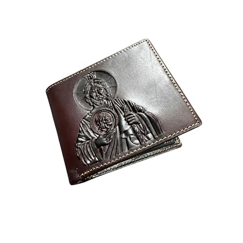 Minimalist Leather Wallet for Men – Saint Jude Embossed Bifold – Slim Western Religious Wallet