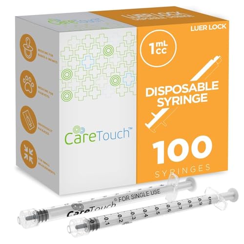 Care Touch CTSLL1-VC Syringe with Luer Lock Tip, 1ml, 100 Syringes without a Needle