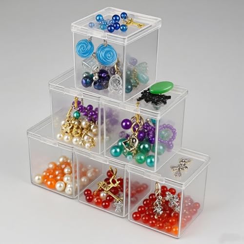 Image of JAPCHET 72 Pieces Plastic Bead Storage Containers, Clear Small Bead Organizers with Lid, Clear Square Display Boxes for Beads, Buttons and Candies, 2.2 x 2.2 x 2.3 In