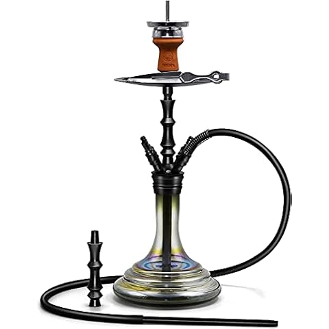 Shisha Set Trilogy Modern Glass Hookah with 4 Hose Adapters Detachable Middle Stem Easy Set Up Including Washable Silicone Shisha Hose Shisha Head Bowl Screen Charcoal Holder for Heavy Smoking Cover
