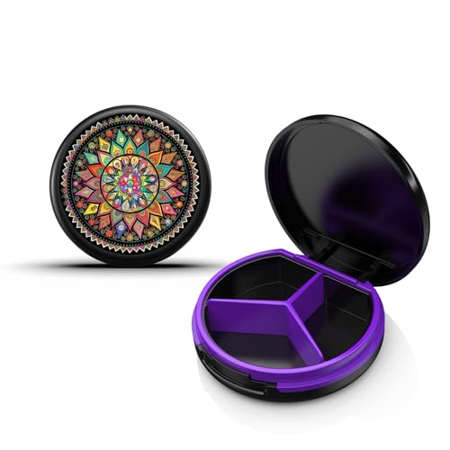 Serfeymi Tablettenbox 3 Fächer Pillendose Wasserdichte Medikamentenbox Pillenbox für Reise & täglichen Fächern für Medikamente Vitamine Fischöl Nahrungsergänzungsmittel - Schwarz(Mandala)