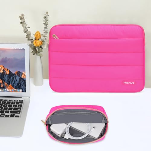 Image of MOSISO 13-14 inch Laptop Case, 13.3 inch Puffy Laptop Sleeve Compatible with MacBook Air 13 13.6 M3 M2 M1 /Pro 13 /Pro 14, HP, Dell, ASUS, Lenovo, Polyester Horizontal Bag with Small Case, Rose Red