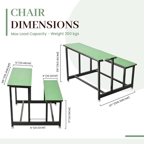 Image of GOYALSON School Home Tution College Bench Duel Desk Student Bench Cum Duel Desk Strong and Sturdy Metal Standard Structure with Wooden Top (2, Green, Medium Class)