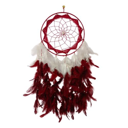 THE URBAN CRAFTIQUE Handcrafted Dream Catcher, Maroon Red and White Feathers, Pearl Beads, Large Wall Hanging Decoration-picture-25