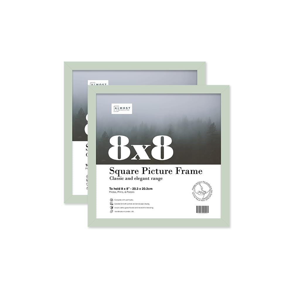Almost Frameless 8x8 Mint Green Picture Frame Set of 2, Display 8x8 Picture Gallery Wall, Poster, Photo, Artwork, or Print, Mint Green, Square โ image 1