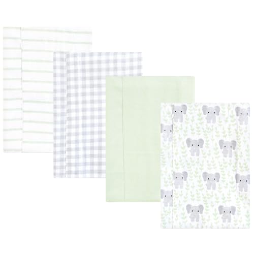Image of Hudson Baby Unisex Baby Cotton Flannel Burp Cloths 4-Pack, Leafy Elephant, One Size