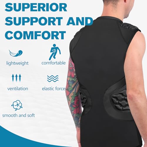 Dialudon Men Football Padded Compression Shirt Rib Chest Shoulder 5-Pads Protector Gear for Baseball Basketball Size XL