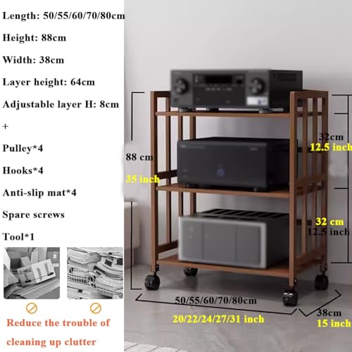 Meuble stéréo à 3 niveaux pour matériel audio-vidéo, étagères réglables, bibliothèque d'angle avec roues universelles pour bureau ou maison