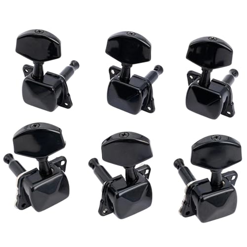 Guitar Tuning Pieces 3R3L 15:1 Ratio Semi Closed Machine Heads Tuners Tuning Pegs Keys With Big Hex Button(Black)