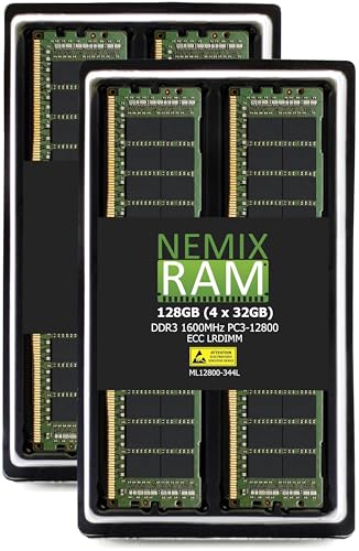 NEMIX RAM 128GB (4X32GB) DDR3 1600MHZ PC3-12800 4Rx4 1.35V 240-PIN ECC LRDIMM Load Reduced Server Memory KIT