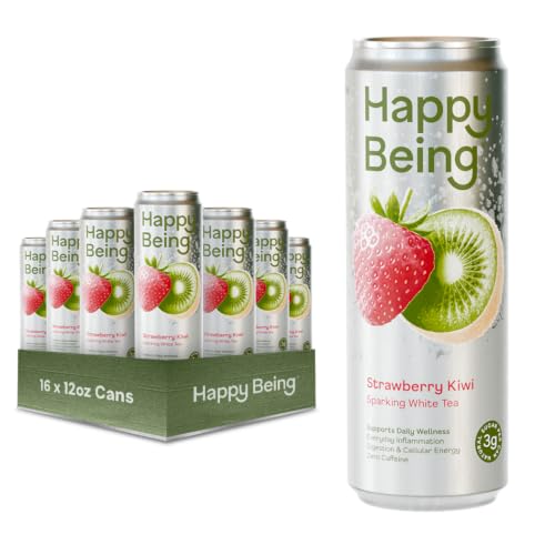 Happy Being Strawberry Kiwi Sparkling Tea, Antioxidant, 12oz 16 Pack