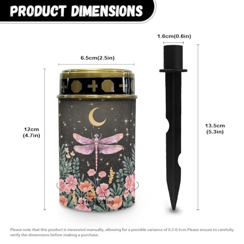 Image of Poceacles Solar Lights Outdoor Cemetery Grave Decor - Solar Memorial Lights, Pink Dragonfly Flower Moon