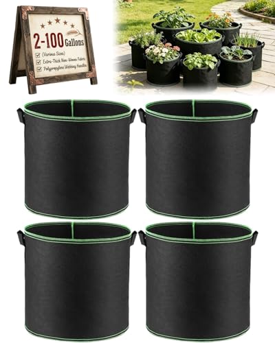 Heavy-Duty Breathable Grow Bags Fabric Pots Large Outdoor Indoor Containers Bucket Drainage Nursery Flower Tree Bed Planter for Potato Tomato Mushroom Vegetables Garden Plant Seeds(4PCS,50gallon)