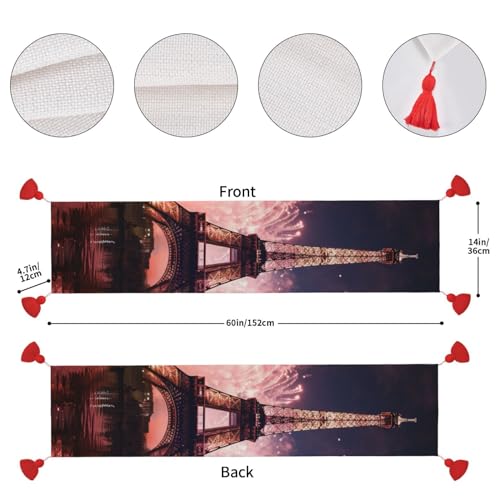 Chemin de table rose en faux lin, déco de table lavable et longue - 3