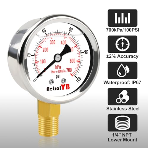 0-100 psi 2-inch pressure gauge glycerin filled 1434 npt lower mount stainless steel pool sand filter pressure gauge waterproof for water pump air compressor well tank rv regulator