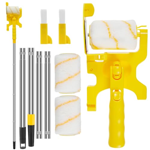 HOTBEST Paint Edger Roller Brush, Multifunctional Hand-Held Clean-Cut Paint Edger Tool with with Extension Pole, 2 Rolling Brushes and 2 Small Brush for Room Wall Ceiling Indoor Outdoor Painting