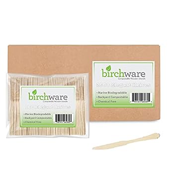 Elegant Knives 7.75 - 2500 Count Compostable Wooden Knives, Biodegradable Party Supplies, Sturdy, Heat Tolerant and Eco-Friendly.