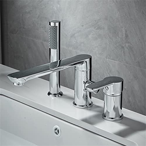 Robinet de baignoire cascade chrome sur pont à poignée unique avec douche à main - 7