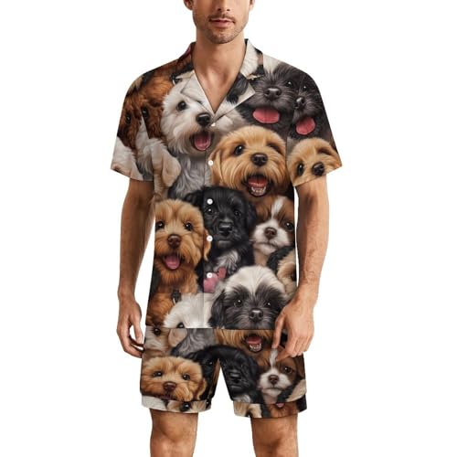 Cute Dog Puppy Print Mens Pajamas Set Short Sleeve Sleepwear Summer Pjs Sets 2 Piece Loungewear Nightwear