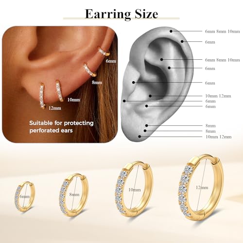 Small Hoop Earrings for Women -Gold Silver Huggie Cartilage Hypoallergenic Earrings for Men Surgical Stainless Steel with Cubic Zirconia for Helix Lobe (Gold Hoop-CZ, 10) by YIXNZON - Used condition - Image 5