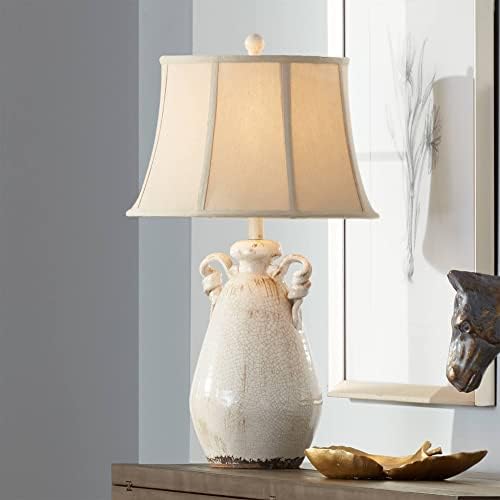 Regency Hill Isabella Country Cottage Jar Accent Table Lamp Rustic 27" Tall Ivory Ceramic Milk Crackle Beige Bell Shade Decor for Living Room Bedroom House Bedside Reading (Colors May Vary)