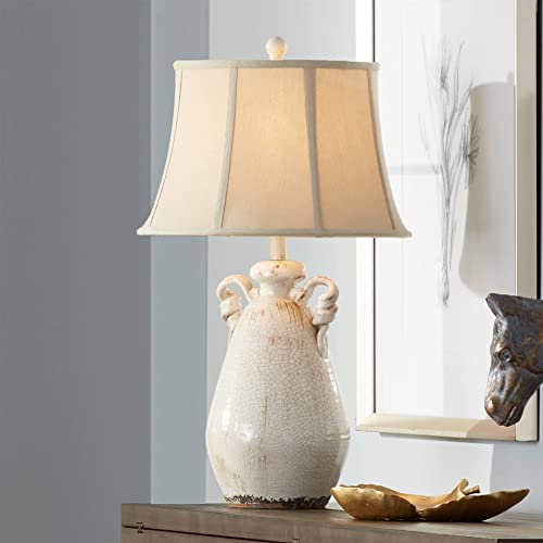 Regency Hill Isabella Country Cottage Jar Accent Table Lamp Rustic 27" Tall Ivory Ceramic Milk Crackle Beige Bell Shade Decor For Living Room Bedroom House Bedside Reading (Colors May Vary) #TOP17