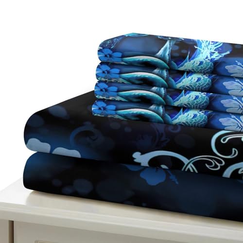 Parure de lit imprimé 3D vintage oiseaux bleus en microfibre super douce