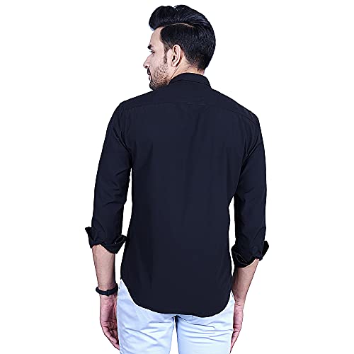 Image of Men's Cotton Solid Slim Fit Casual Spread Collar Shirt