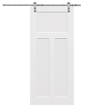 National Door Company ZZ09547 Solid Core Molded Craftsman 3-Panel Flat, Primed, 32 x 80, Barn Door Unit